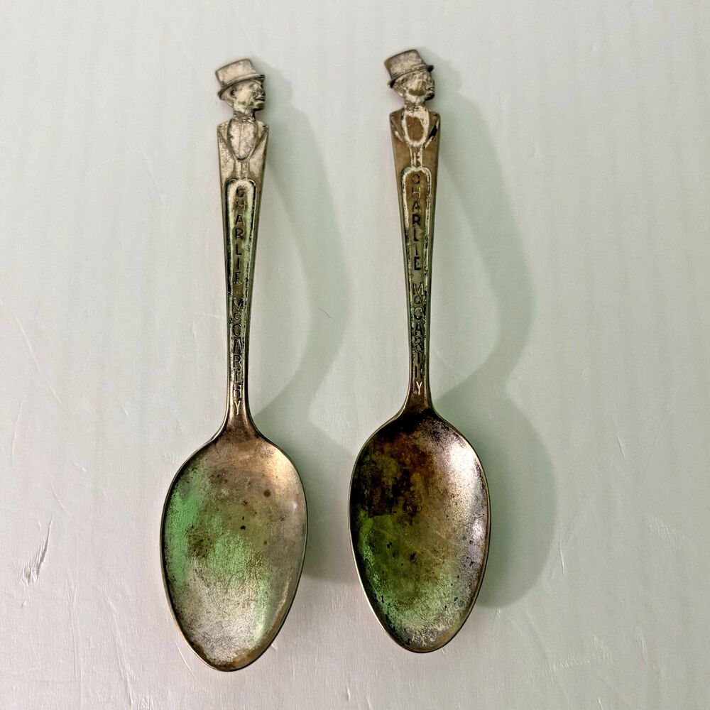 Charlie McCarthy Spoons Silver Plated Set 2 Dutchess Collectible Vintage